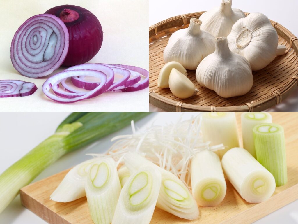 onion, garlic, leeks - prebiotic foods
