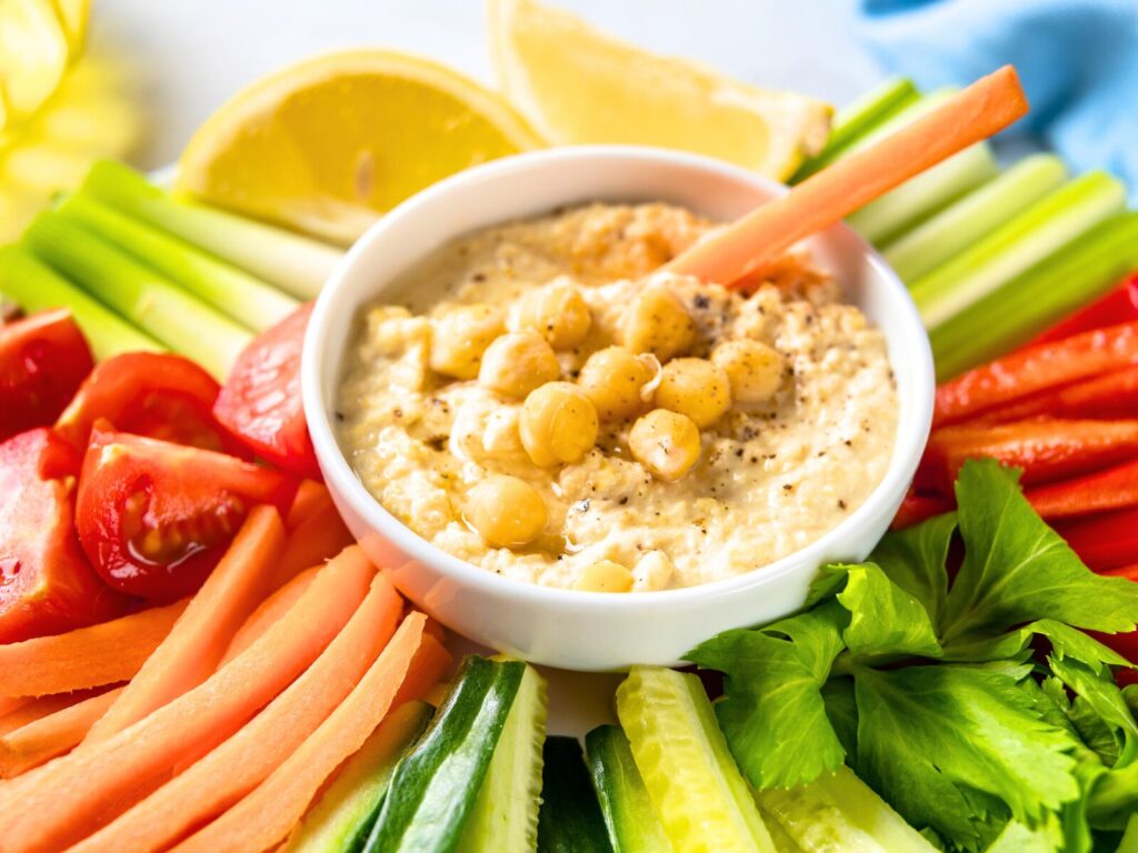 Hummus with Raw Vegetables - high protein high fiber snacks